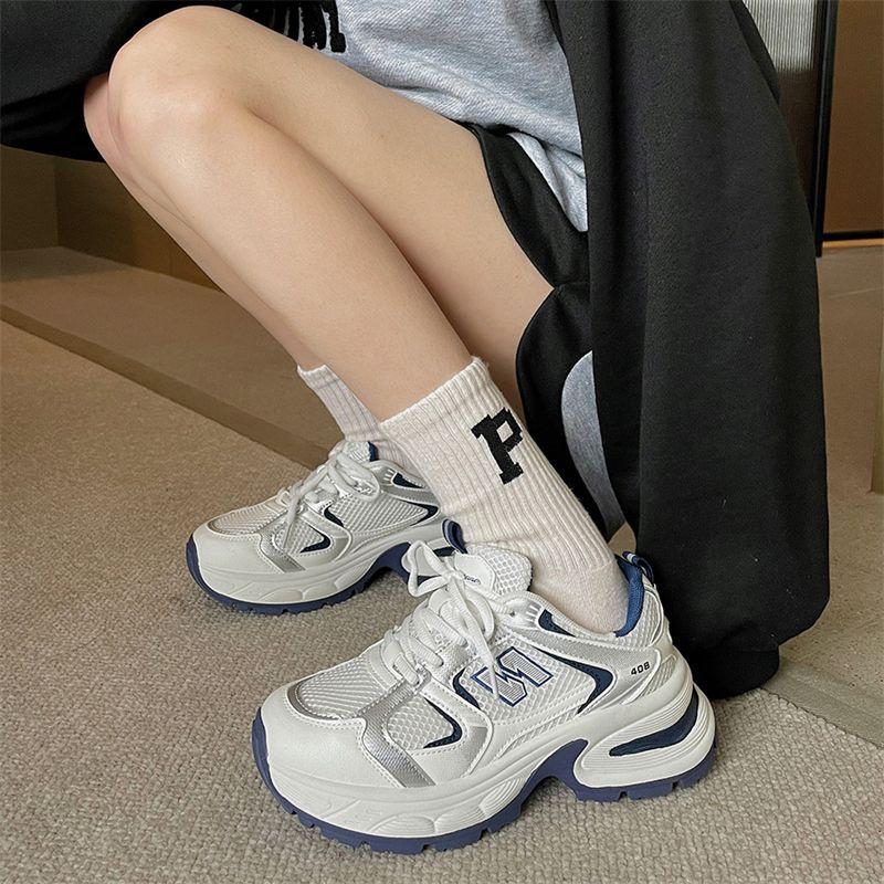 Blue Height Increasing Dad Shoes Women's New Retro Fried Street Thick Bottom Lightweight Breathable Casual Sneaker Fashion