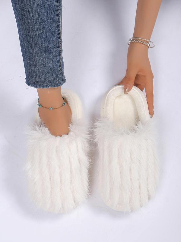 Women's Solid Color Fluffy Plush Slippers, Casual Soft Comfortable Home Slippers, Warm Slippers for Indoor & Outdoor Wear