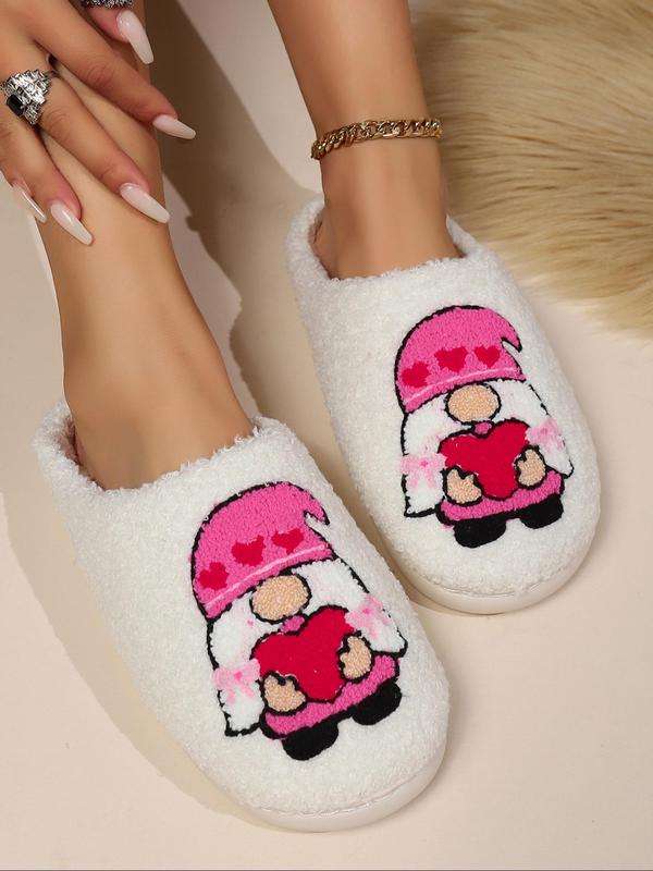 Women's Cute Cartoon Gnome Design Plush Slippers, Casual Soft Comfortable Home Slippers, Warm Slippers for Indoor & Outdoor Use for Fall & Winter