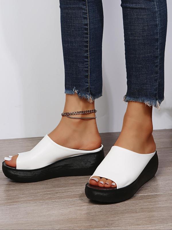 Vintage Peep Toe Wedges Sandals, Slip on Summer Sandals, 2024 New Fashion Solid Color Women's Sandals, Casual Comfort Flatform Sandals for Summer