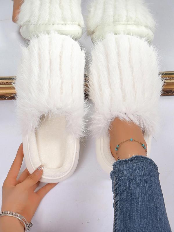 Women's Solid Color Fluffy Plush Slippers, Casual Soft Comfortable Home Slippers, Warm Slippers for Indoor & Outdoor Wear