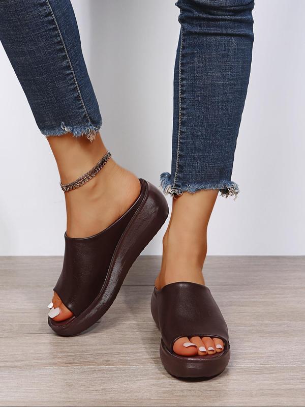 Vintage Peep Toe Wedges Sandals, Slip on Summer Sandals, 2024 New Fashion Solid Color Women's Sandals, Casual Comfort Flatform Sandals for Summer