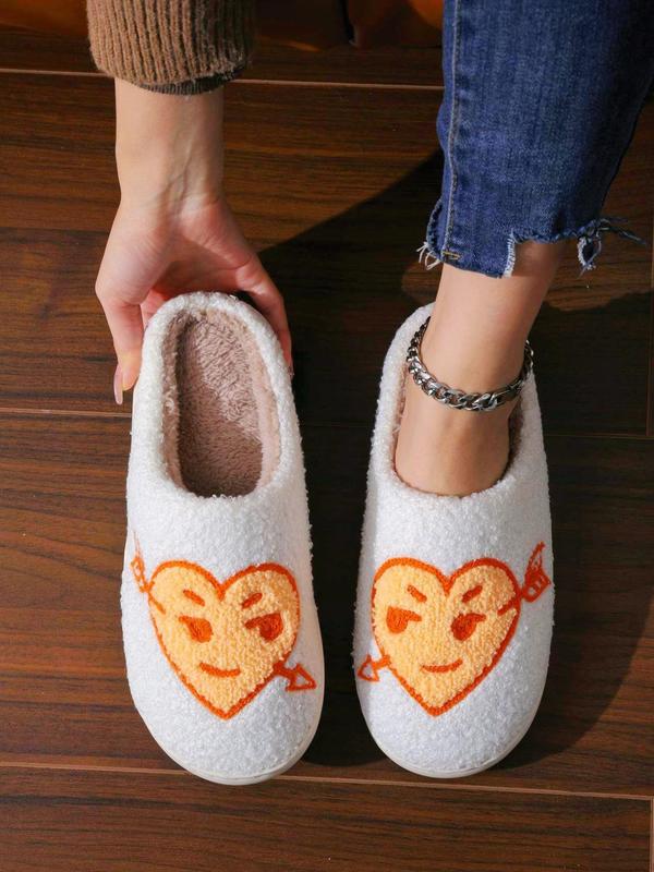 Women's Fashion Color Block Heart Pattern Plain Soft Slippers, Casual Home Walking Shoes, Fluffy Chunky Bedroom Slippers, Platform Slippers, Walking Shoes