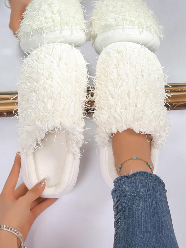 Women's Solid Color Fluffy Plush Slippers, Casual Soft Comfortable Home Slippers, Warm Slippers for Indoor & Outdoor Wear