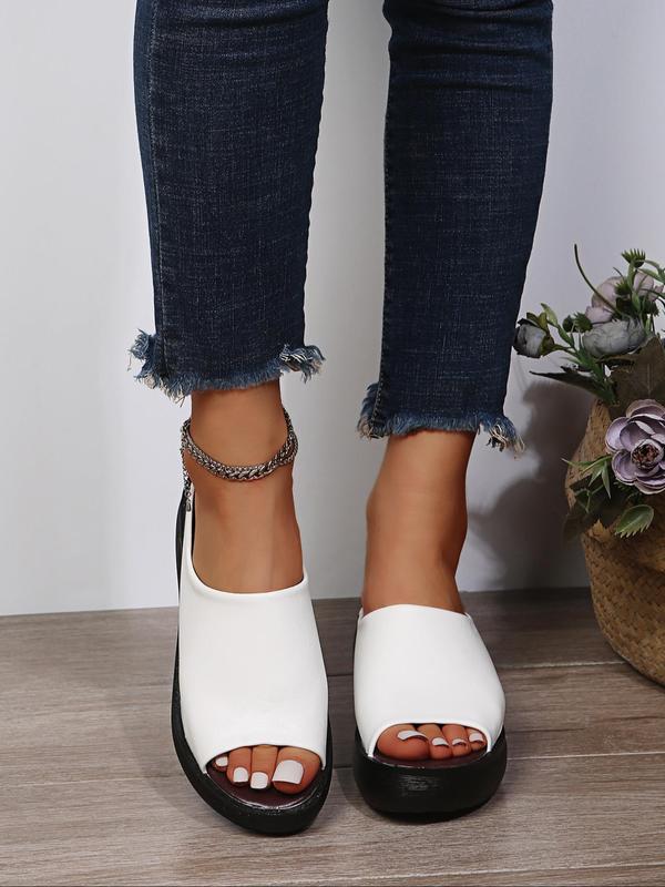 Vintage Peep Toe Wedges Sandals, Slip on Summer Sandals, 2024 New Fashion Solid Color Women's Sandals, Casual Comfort Flatform Sandals for Summer