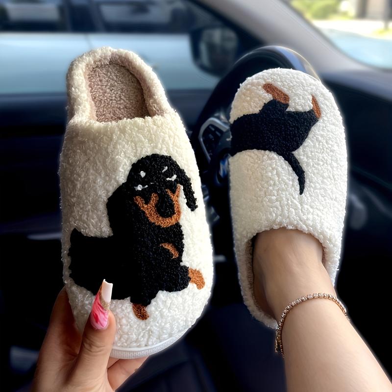 Home Furry Dachshund Dog Slippers, Soft Sole Plush Lining Winter Warm Fluffy Slippers, Bedroom Non-Slip Closed Toe Silent Slippers