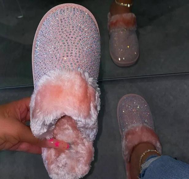 Size: 5-12 Rhinestone Soft Bottom Plush Slippers Footwear Comfort