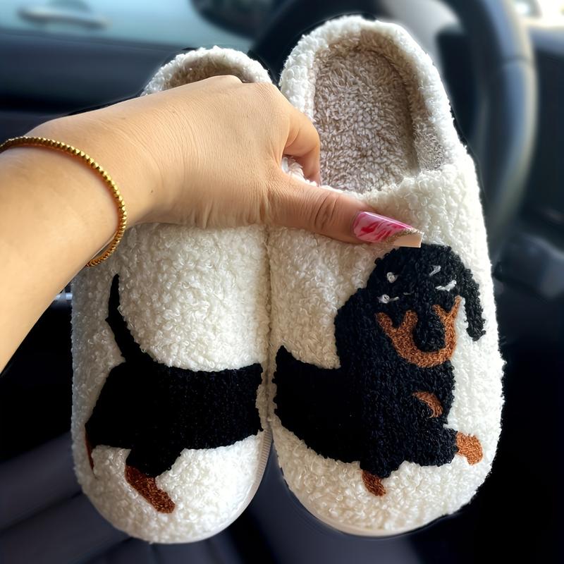 Home Furry Dachshund Dog Slippers, Soft Sole Plush Lining Winter Warm Fluffy Slippers, Bedroom Non-Slip Closed Toe Silent Slippers