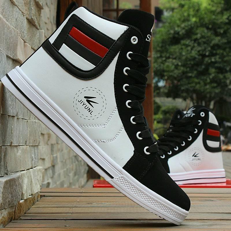 High-top shoes men's fall and winter 2024 new leather fashion casual shoes soft bottom versatile flat bottom board shoes