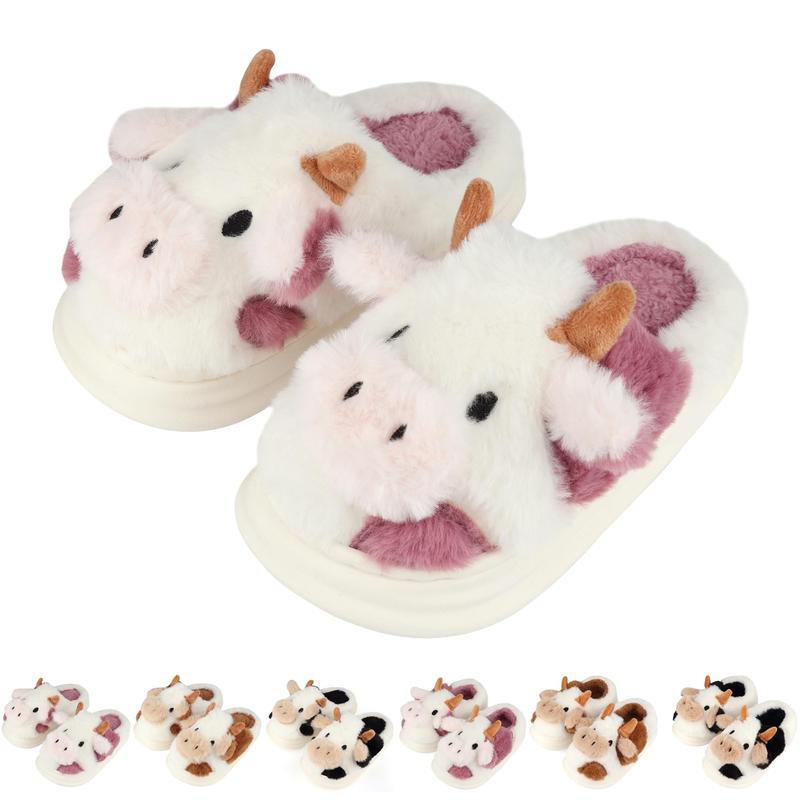 2024 christmas Comfort Cartoon Cow Cotton Slippers Cute Animal Fur Slippers Fashion Winter Warm Plush Slippers for Home Indoor Outdoor Women Girl