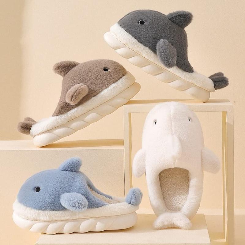 Cute Shark Cotton Slippers,Couple indoor Anti-slip WarmSlippers, Soft Padded ComfortableFurry Baotou Shoes, Men's andWomen's Blue Whale Slippers winter slipper