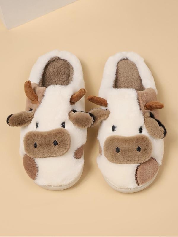 Women's Cute Cow Design Plush Slippers, 2024 New Style Casual Soft Comfortable Home Slippers, Warm Slippers for Indoor & Outdoor Use for Fall & Winter