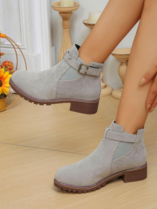 Women's Fashionable Solid Color Belted Design Ankle Boots, Casual Comfortable Round Toe Boots for Fall & Winter, Female All-match Trendy Shoes for Daily Wear