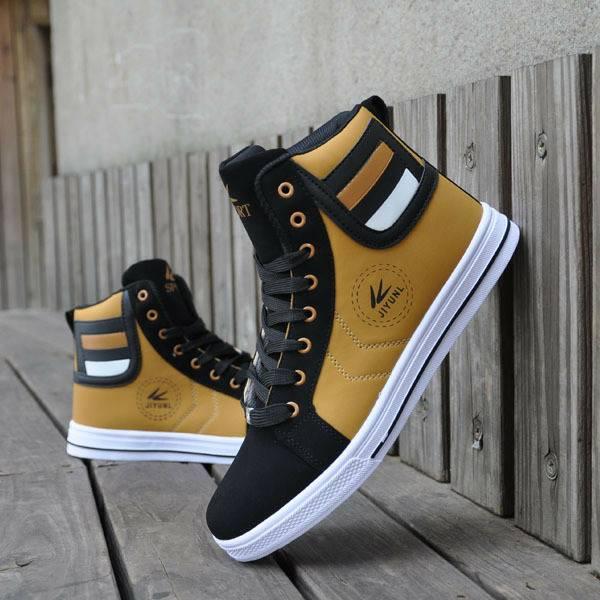 High-top shoes men's fall and winter 2024 new leather fashion casual shoes soft bottom versatile flat bottom board shoes