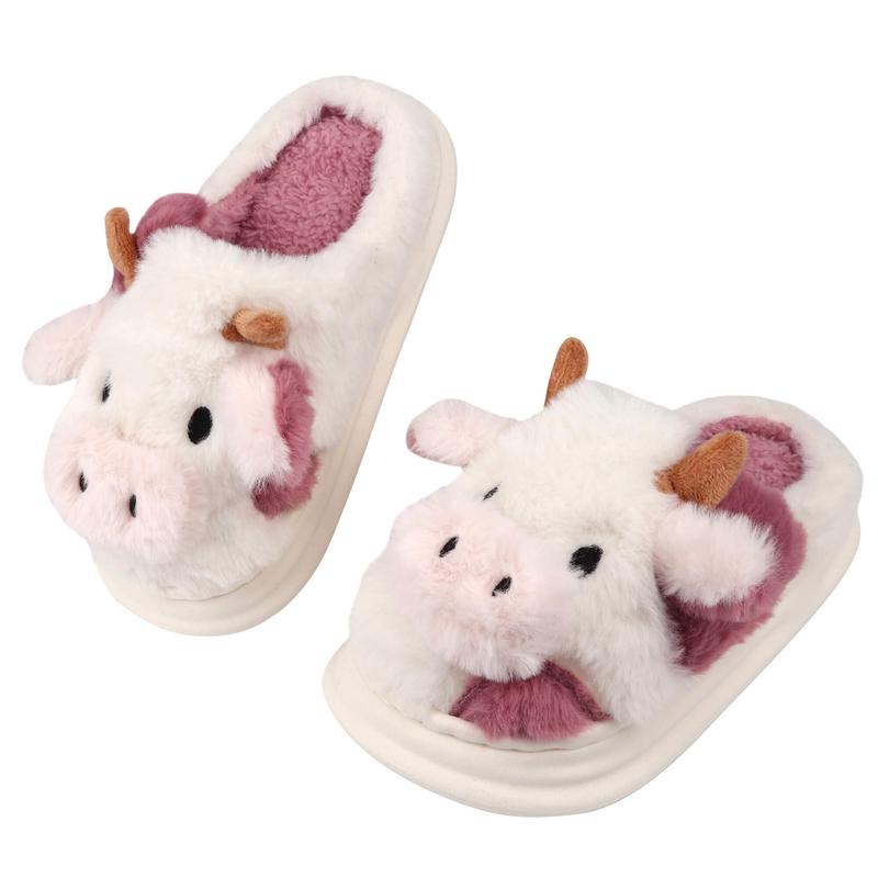 2024 christmas Comfort Cartoon Cow Cotton Slippers Cute Animal Fur Slippers Fashion Winter Warm Plush Slippers for Home Indoor Outdoor Women Girl