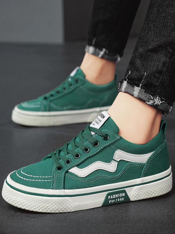 Fashion Colorblock Letter Patched Design Lace Up Low Top Skate Shoes, Casual Comfortable Sports Shoes for Daily Wear, Breathable Shoes for Men, Fall Outfit、Fall Freshness