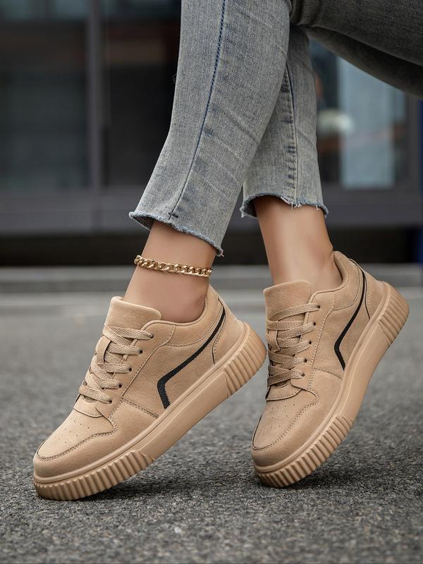 Women's Fashionable Lace Up Low Top Sneakers, Casual Comfortable Breathable Sports Shoes, All-match Round Toe Chunky Sneakers for Daily Wear