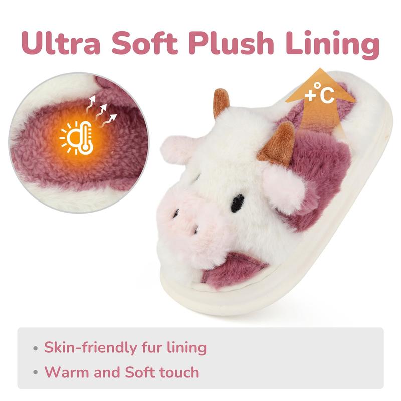 2024 christmas Comfort Cartoon Cow Cotton Slippers Cute Animal Fur Slippers Fashion Winter Warm Plush Slippers for Home Indoor Outdoor Women Girl