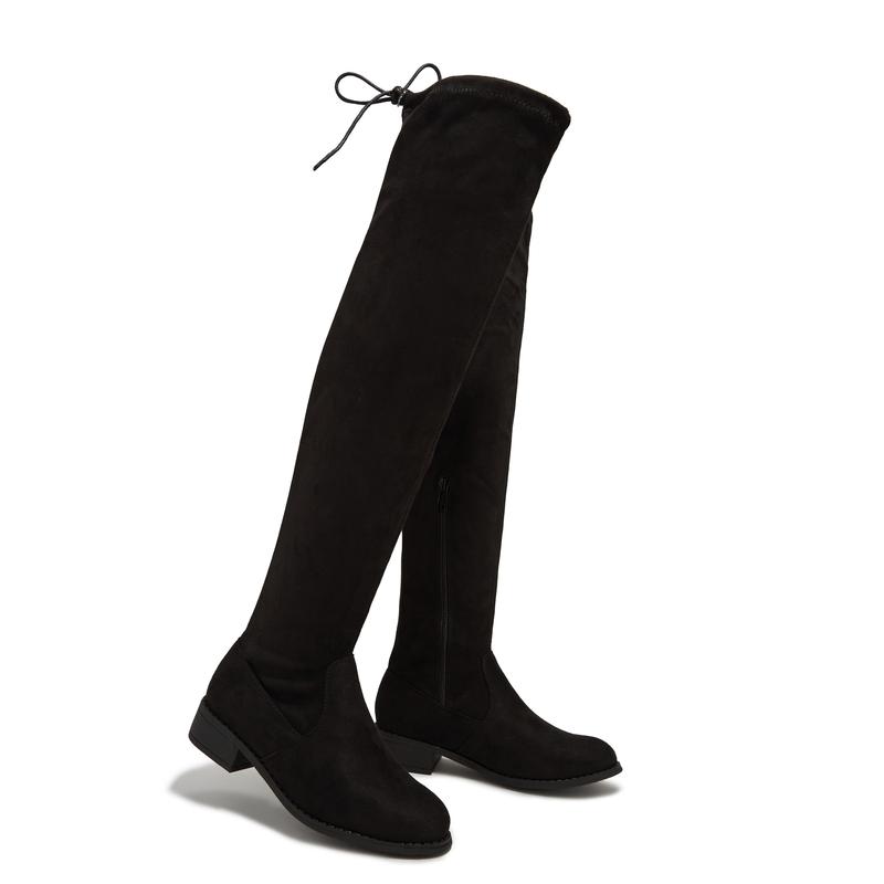 High & Low Over The Knee Flat Boots - Black