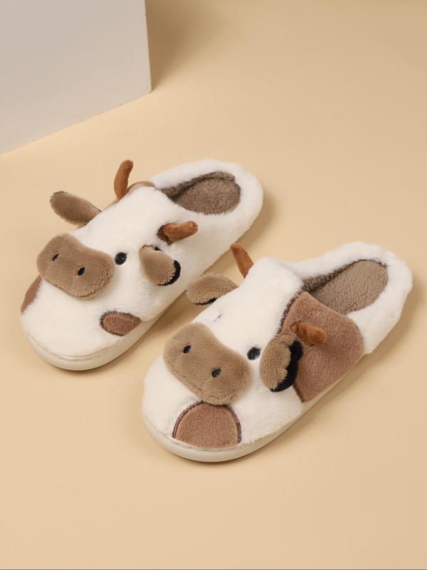 Women's Cute Cow Design Plush Slippers, 2024 New Style Casual Soft Comfortable Home Slippers, Warm Slippers for Indoor & Outdoor Use for Fall & Winter