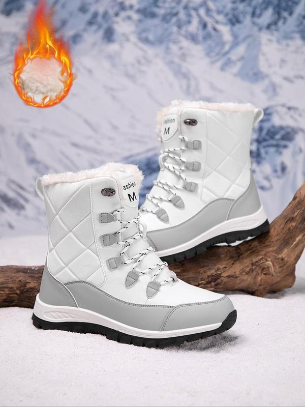 Men's Fashionable Quilted Letter Pattern Lace Up Snow Boots, Casual Warm Boots for Winter, Male All-match Outdoor Boots for Daily Wear