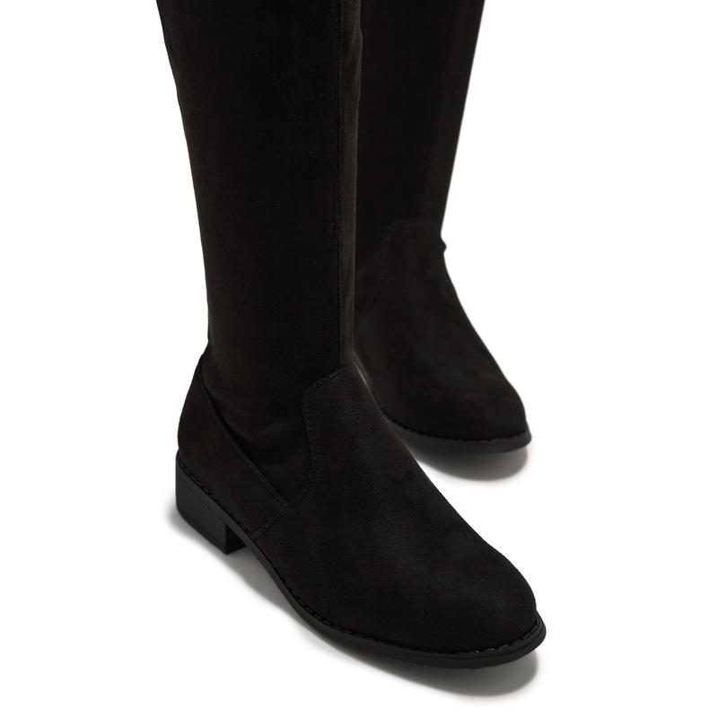 High & Low Over The Knee Flat Boots - Black