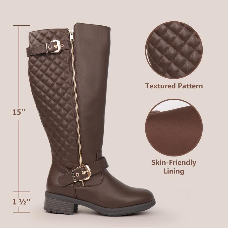 Women's Extra Wide Calf Knee High Riding Boots Retro Double Buckle Chic Style Fall Boots