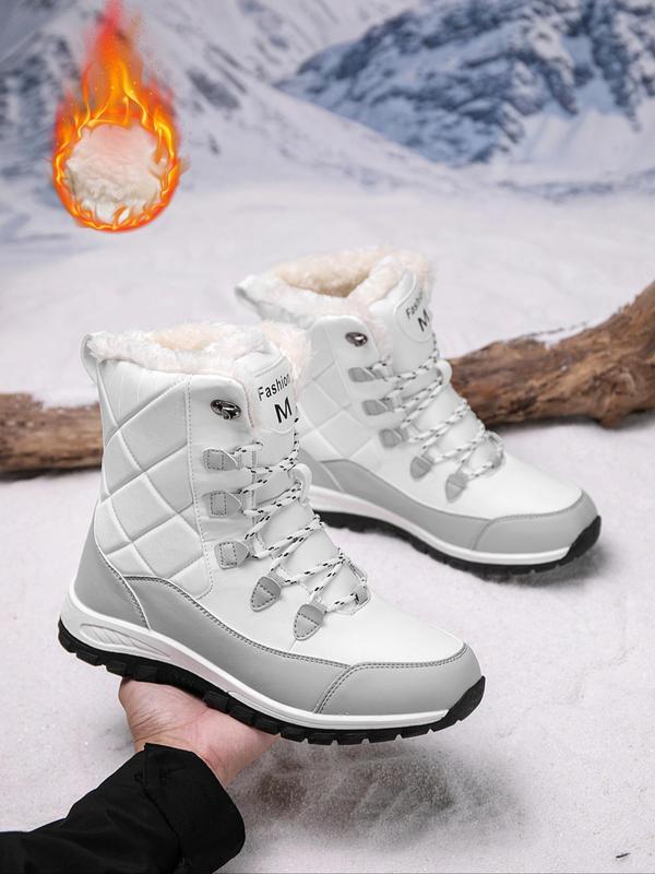 Men's Fashionable Quilted Letter Pattern Lace Up Snow Boots, Casual Warm Boots for Winter, Male All-match Outdoor Boots for Daily Wear