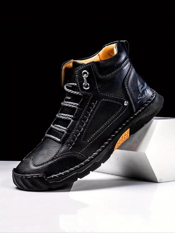 Men's Fashionable Patchwork Design Lace Up Ankle Boots, Casual Comfortable Breathable Non-slip Boots for Outdoor Activities, Durable PU Leather Shoes for Fall & Winter