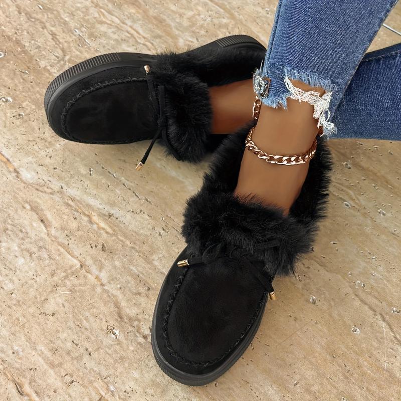 Women's Solid Color Short Boots, Casual Slip On Plush Lined Ankle Boots, Comfortable Winter Boots