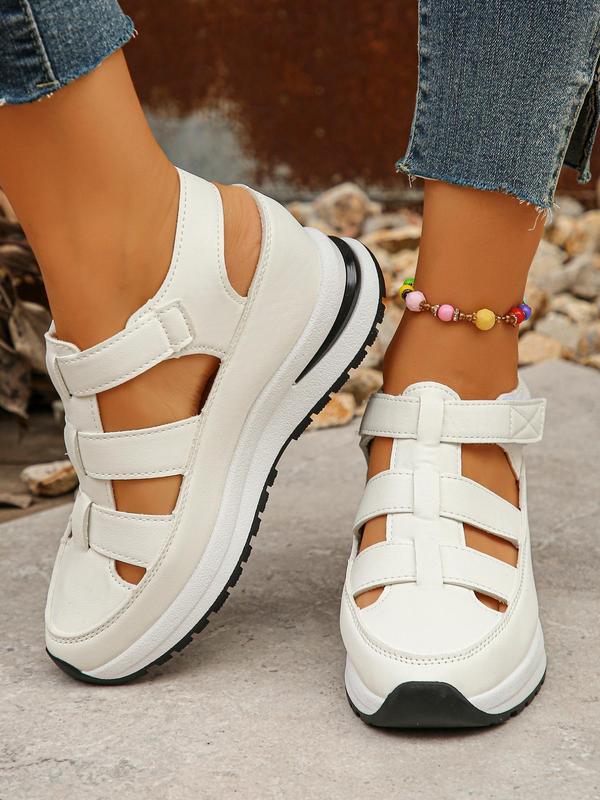 Women's Fashion Hollow Out Design Velcro Sandals Back To School, Casual Comfortable Platform Walking Shoes for Summer, All-match Commuter Shoes for Daily Wear, Footwear