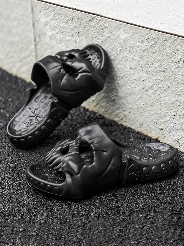 Men's Punk Style Hollow out Skull Design Slippers, Summer 2024 Skull Novelty Slippers, Casual Comfortable EVA Home Slippers for Indoor & Outdoor Wear