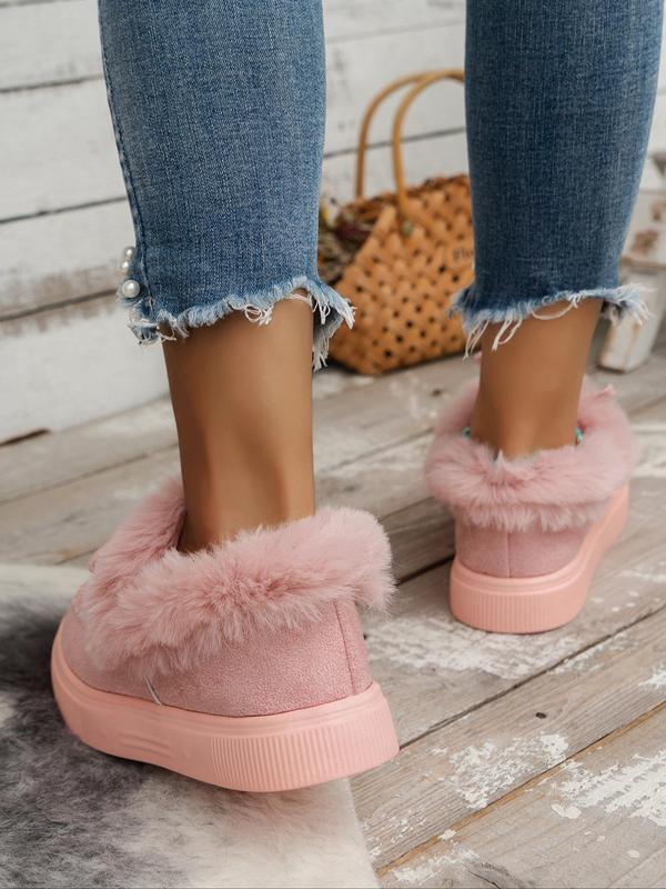 Women's Solid Color Faux Fur Ankle Snow Boots As Lovers Day Gift, Fashionable Round Toe Boots for Fall & Winter, Casual Comfortable Shoes for Daily Wear, Perfect for Students and Outdoor