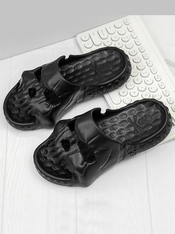 Men's Punk Style Hollow out Skull Design Slippers, Summer 2024 Skull Novelty Slippers, Casual Comfortable EVA Home Slippers for Indoor & Outdoor Wear