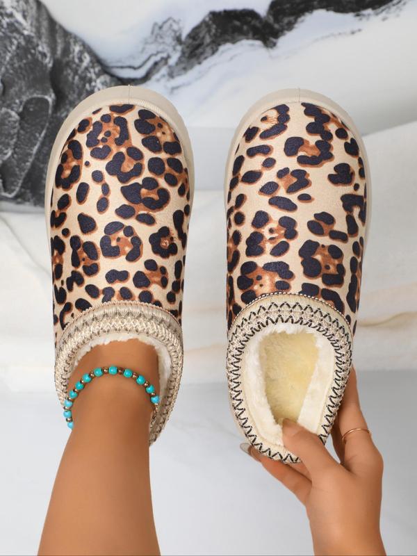 Women's Fashion Leopard Print Slip on Slippers, Casual Comfortable Home Slippers, Warm Slippers for Indoor & Outdoor Use for Fall & Winter