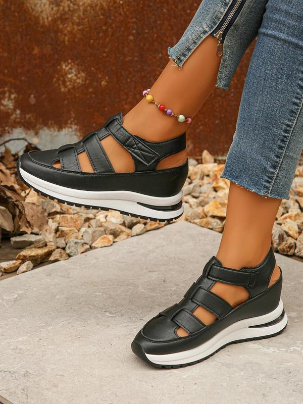 Women's Fashion Hollow Out Design Velcro Sandals Back To School, Casual Comfortable Platform Walking Shoes for Summer, All-match Commuter Shoes for Daily Wear, Footwear