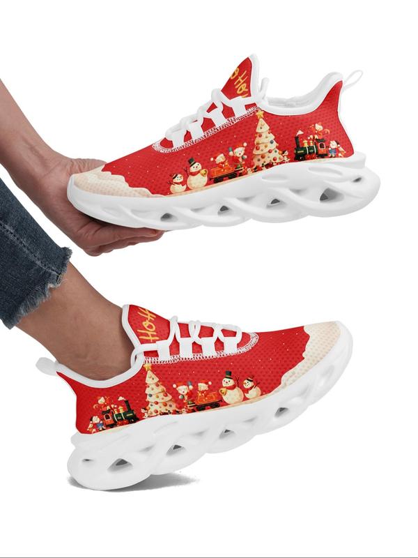 Women's Christmas Gnome Print Lace Up Low Top Sneakers, Casual Comfortable Breathable Sports Running Shoes, Female All-match Round Toe Shoes for Daily Wear