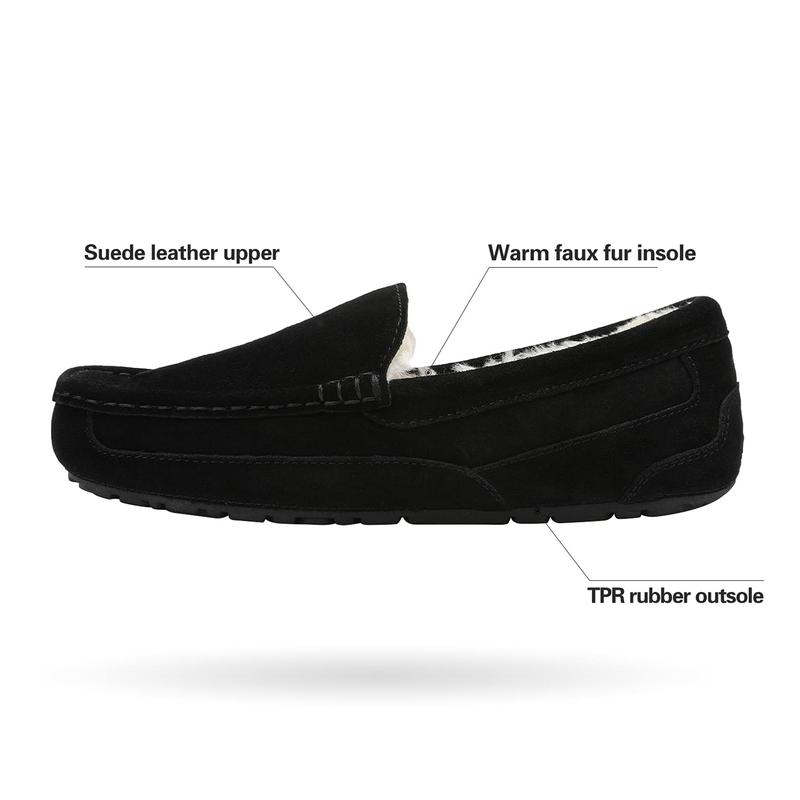 DREAM PAIRS Men's House Slippers Moccasin Indoor Outdoor Fuzzy Loafers Suede Leather Warm Comfortable Shoes