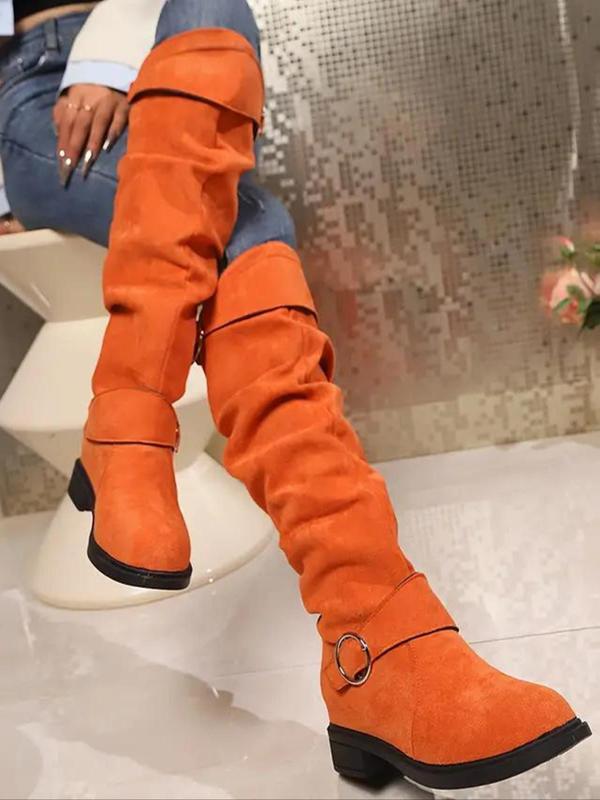 Women's Fashionable Solid Color Ruched Design Boots, Casual Comfortable  Knee Boots for Daily Wear, Perfect for Students and Outdoor for Women & Girls