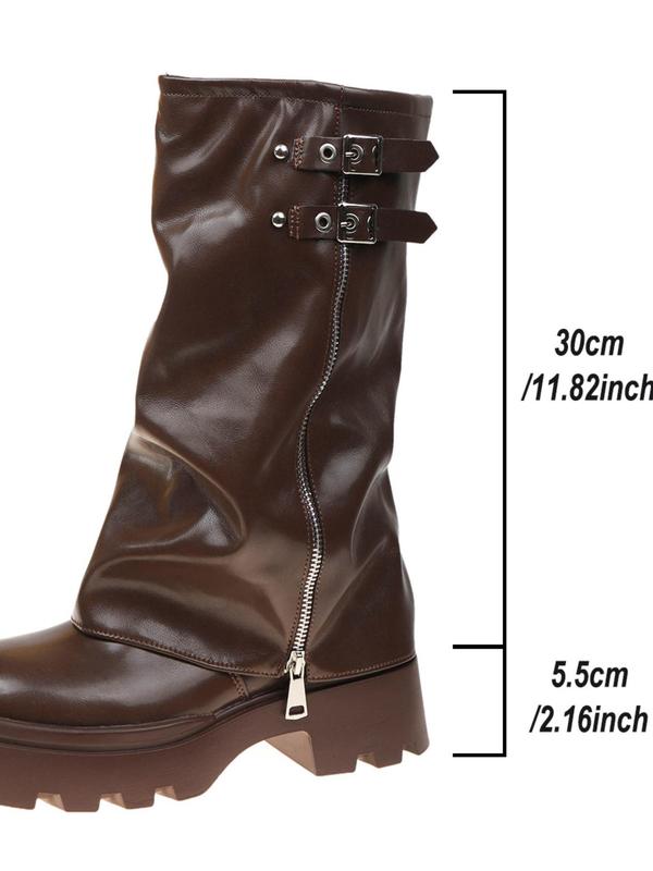 Women's Fashionable Solid Color Zipper Boots, Casual Comfortable Round Toe Boots for Daily Wear, Female All-match Trendy Shoes for Fall & Winter