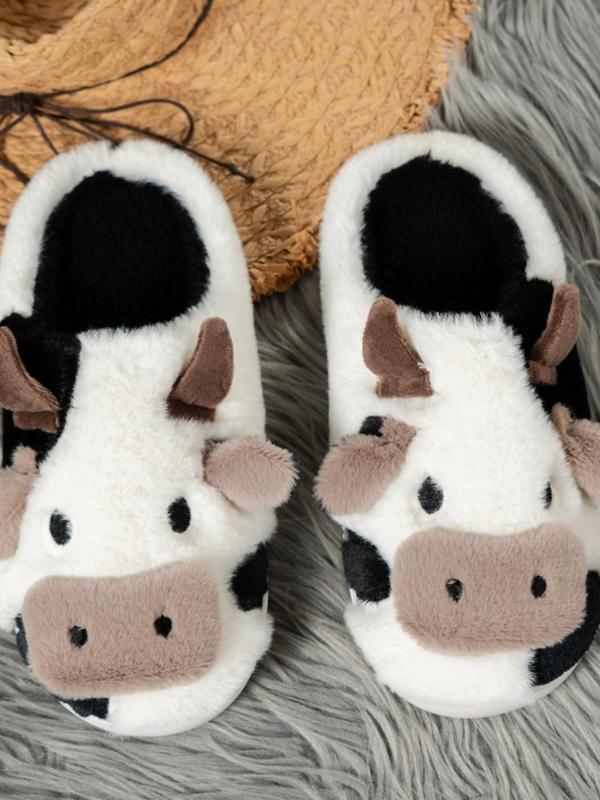 Women's Cute Cow Design Plush Slippers, Casual Soft Comfortable Home Slippers, Warm Slippers for Indoor & Outdoor Use for Fall & Winter