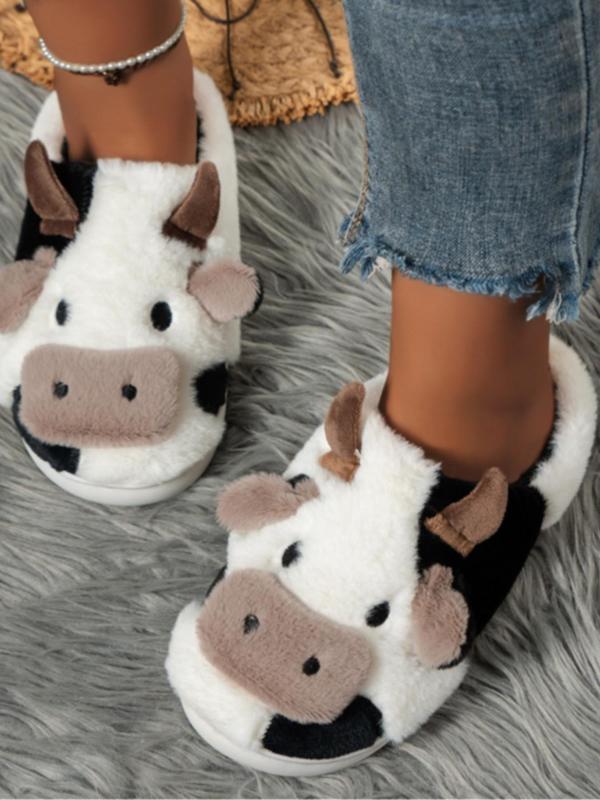 Women's Cute Cow Design Plush Slippers, Casual Soft Comfortable Home Slippers, Warm Slippers for Indoor & Outdoor Use for Fall & Winter