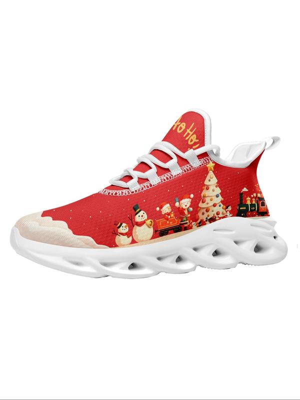 Women's Christmas Gnome Print Lace Up Low Top Sneakers, Casual Comfortable Breathable Sports Running Shoes, Female All-match Round Toe Shoes for Daily Wear