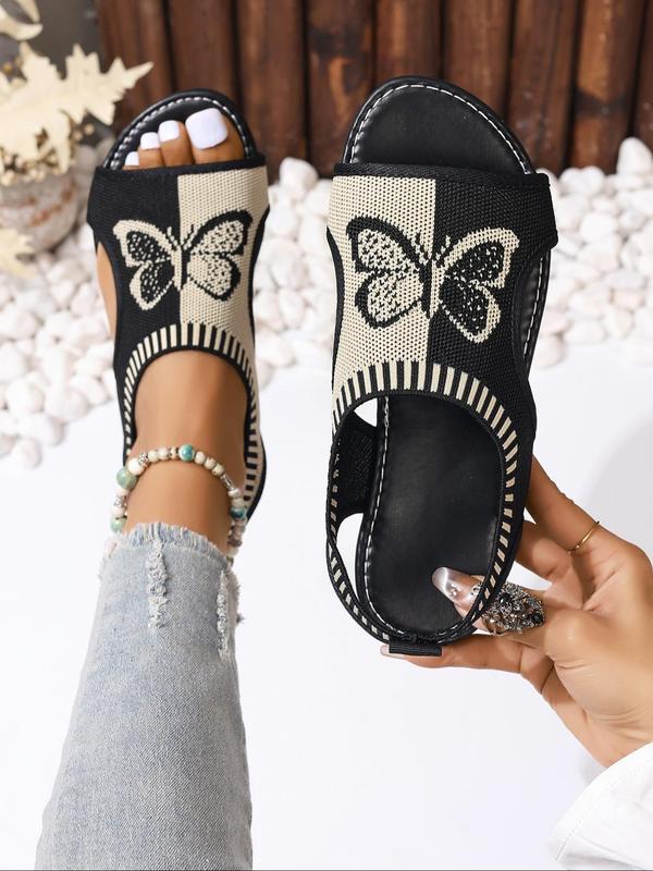 Women's Elegant Butterfly Print Flat Sandals, Casual Versatile Flat Sandals for Summer, All-match Breathable Comfortable Shoes for Daily Wear