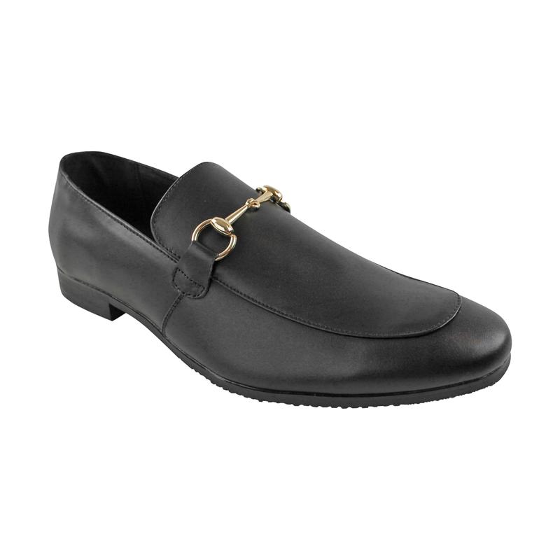 Men's Slip On Real Leather Loafers With Gold Buckle Round Toe Formal Dress Shoes AZARMAN