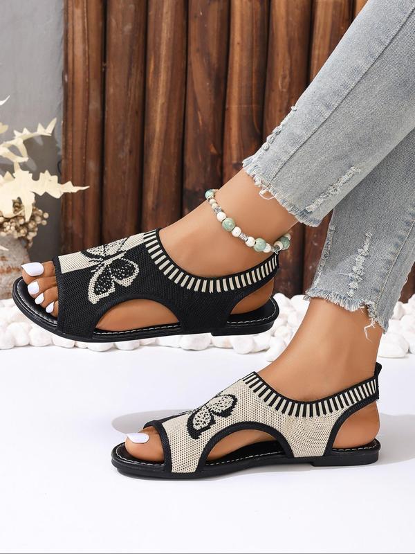 Women's Elegant Butterfly Print Flat Sandals, Casual Versatile Flat Sandals for Summer, All-match Breathable Comfortable Shoes for Daily Wear