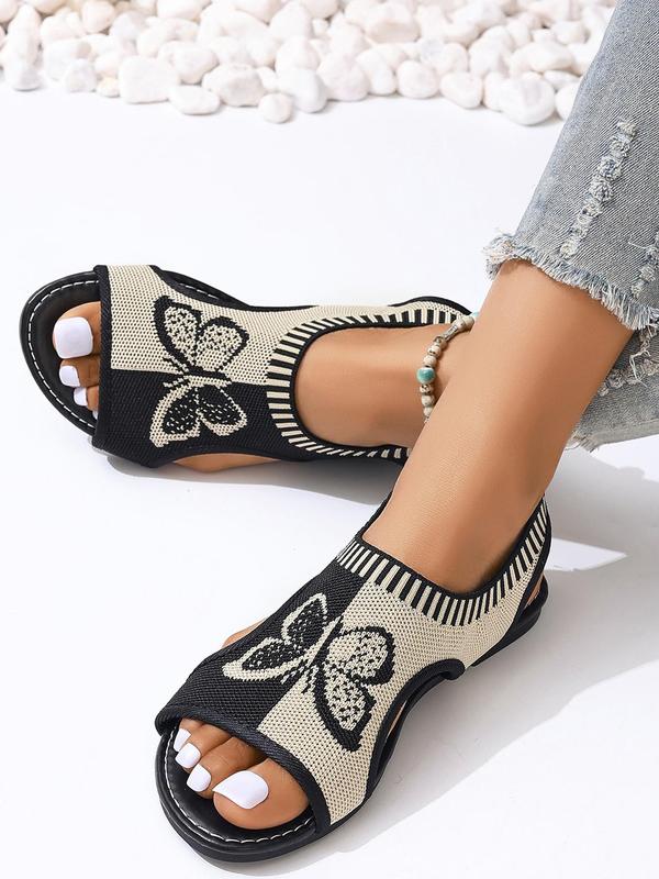 Women's Elegant Butterfly Print Flat Sandals, Casual Versatile Flat Sandals for Summer, All-match Breathable Comfortable Shoes for Daily Wear