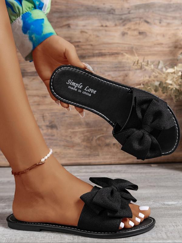 Women's Cute Bowknot Decor Slip on Sandals, Casual Open Toe Flat Sandals for Summer, Lightweight Breathable Comfortable Shoes for Daily Wear