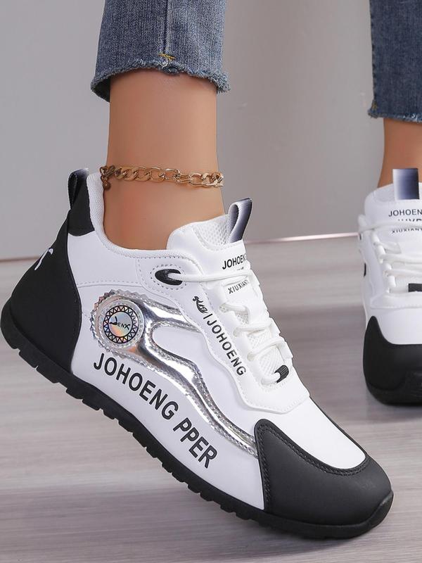 Women's Fashion Colorblock Letters Print Lace Up Front Sneakers, Casual Comfortable Breathable Sports Running Shoes, Female All-match Round Toe Shoes for Daily Wear