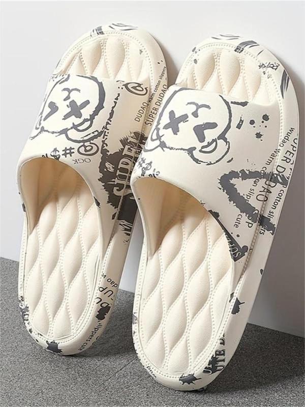 Women's Cartoon Graffiti Pattern Slides, Casual Comfortable Home Slippers, Non-slip Slippers for Indoor & Outdoor Wear